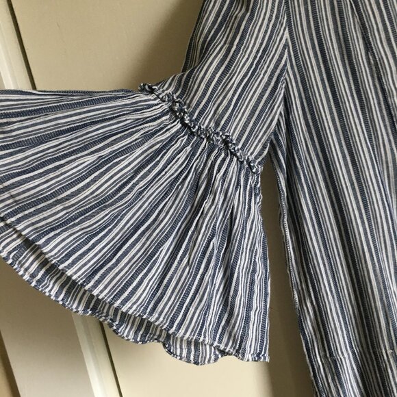BCBGmaxazria Blue and White Striped Bell Sleeve Cotton Dress - Picture 8 of 16